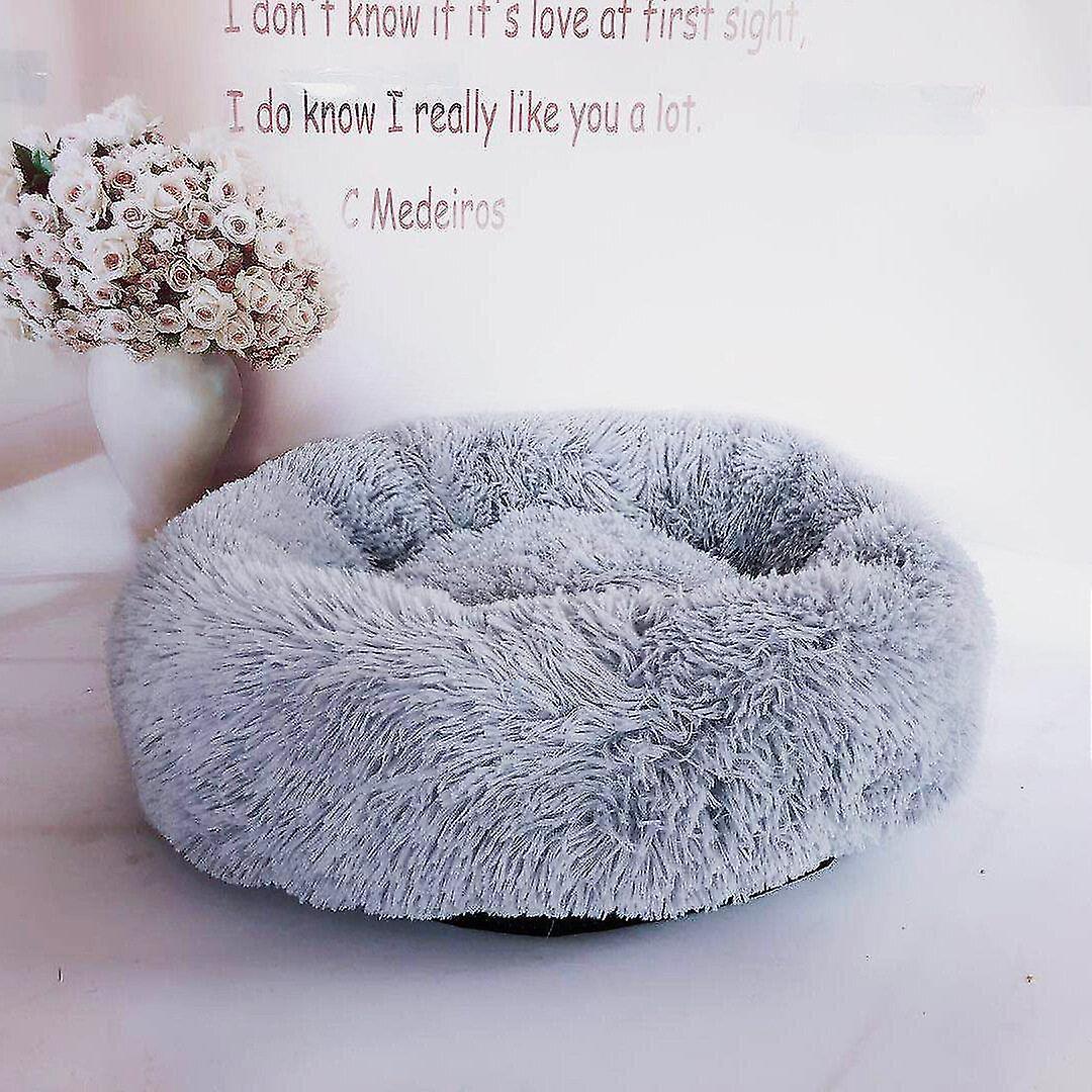 (light Grey) Pet Bed,dog Cat Round Warm Cuddler Kennel Soft Puppy Sofa Cushion Outer Diameter  40 Cm