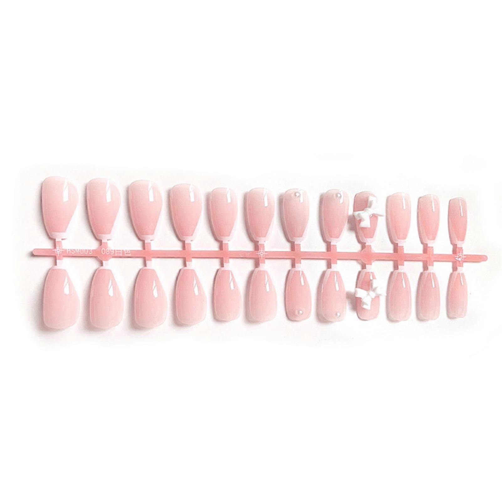 24pcs Long Press On Nails Cute Bow Design Clear Fake Nails Full Coverage Nails