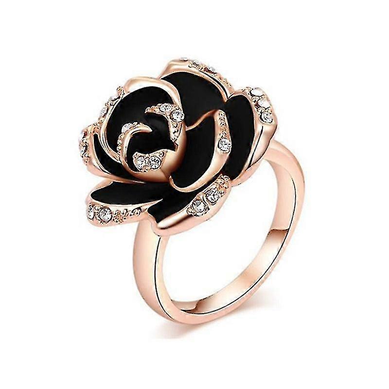 Austrian Crystal Rose Gold With Diamonds Black Rose Ring