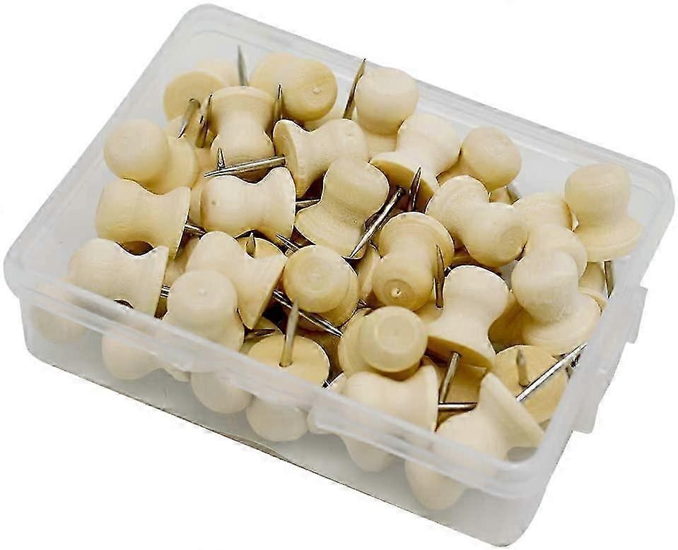 50個の木製帽子型コルク画鋲のセット、スチールチップ付き