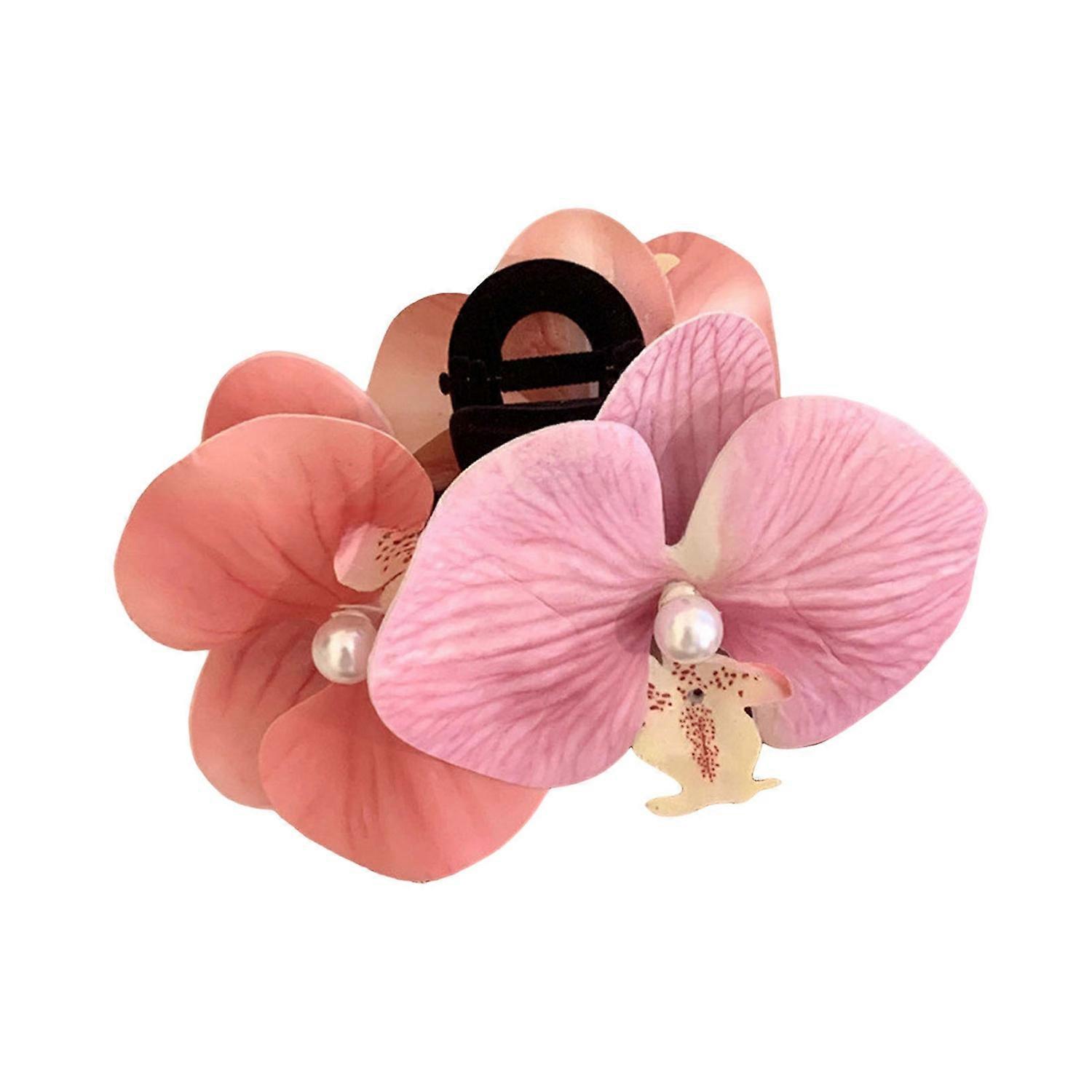 Bow Orchid Flower Decor Hair Claw Faux Pearl Inlaid Flower Hair Grip Secure Hold Back Head Hair Claw