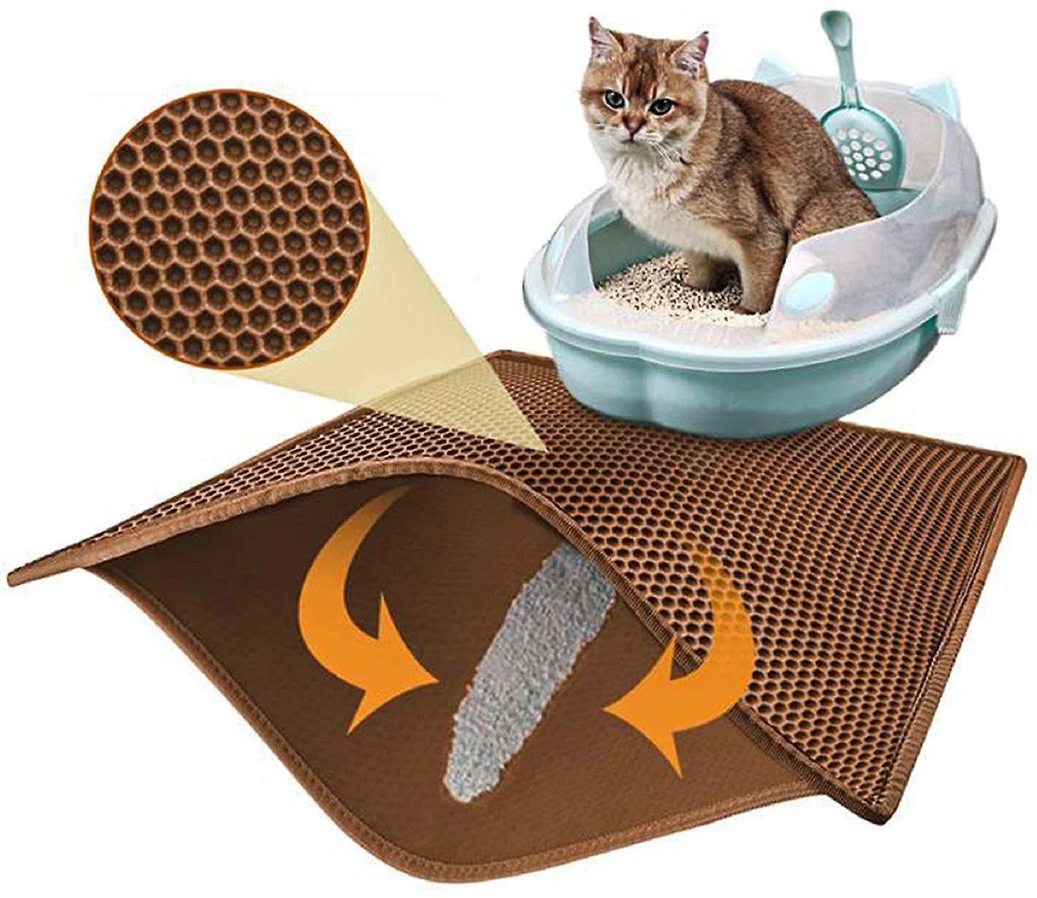 Cat Litter Mat Litter Boxes Trapper Mat Trapper , Honeycomb Double-Layer Waterproof Urine Proof Material-Coffee 45*60