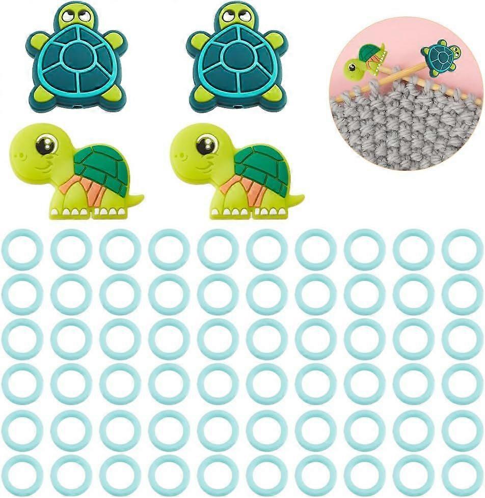 64 Pcs Knitting Tool Kit Mixed Color Plastic Knitting Stitch Marker Silicone Tortoise Knitting Needle Stoppers Knit Counting Ring for DIY Craft Knitti