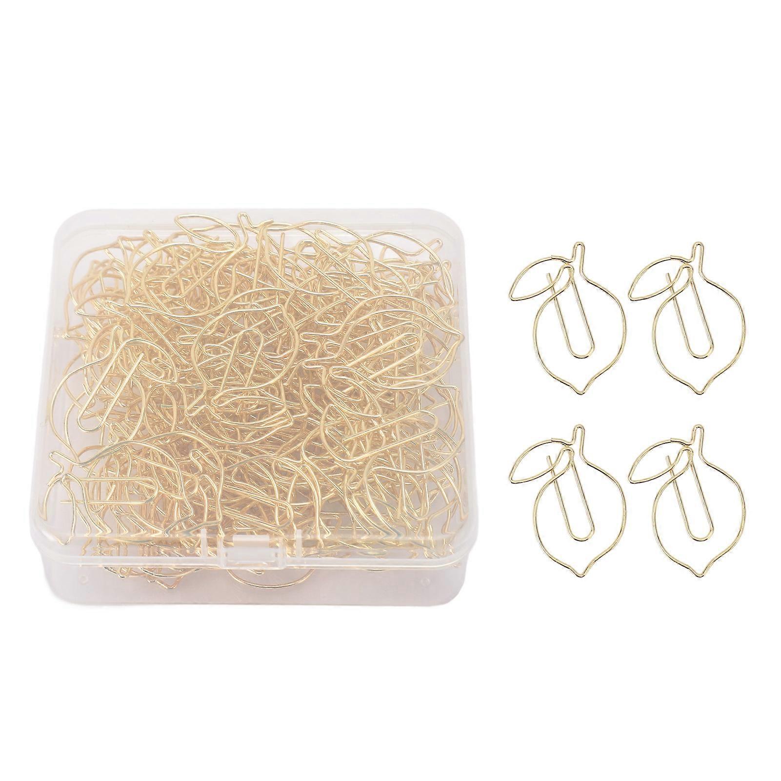 Zesty Style: 100PCS Gold Lemon Shaped Paper Clips - Cute Bookmark Clips with Box