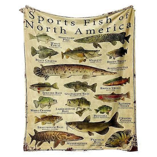 Fish Knowledge Blanket Different Fish And Name Printing for Fishing Enthusiast Machine Washable Fisherman