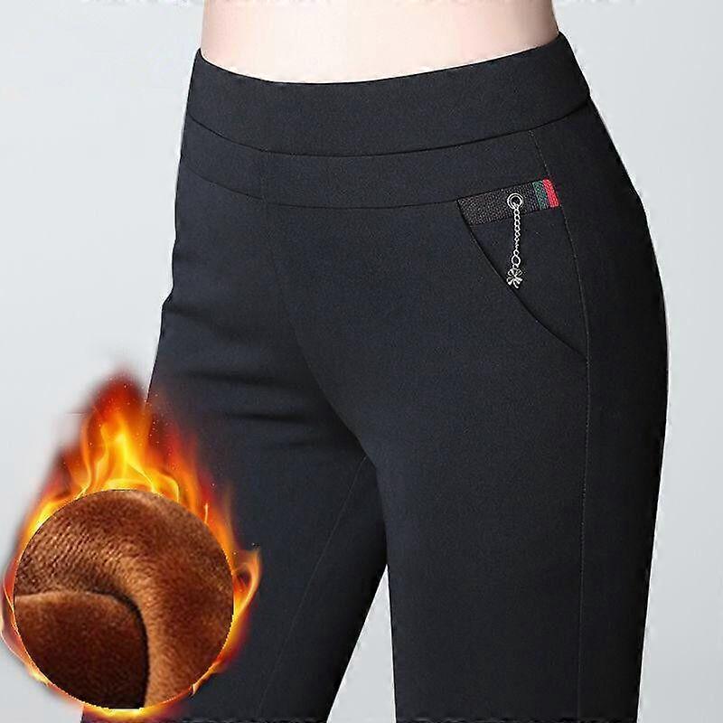 Autumn and Winter Casual Large Size Straight Plus Fleece Pants Women's Long Pants Elastic High Waist Mom Pants 9 Points Women's Pants M-4XL
