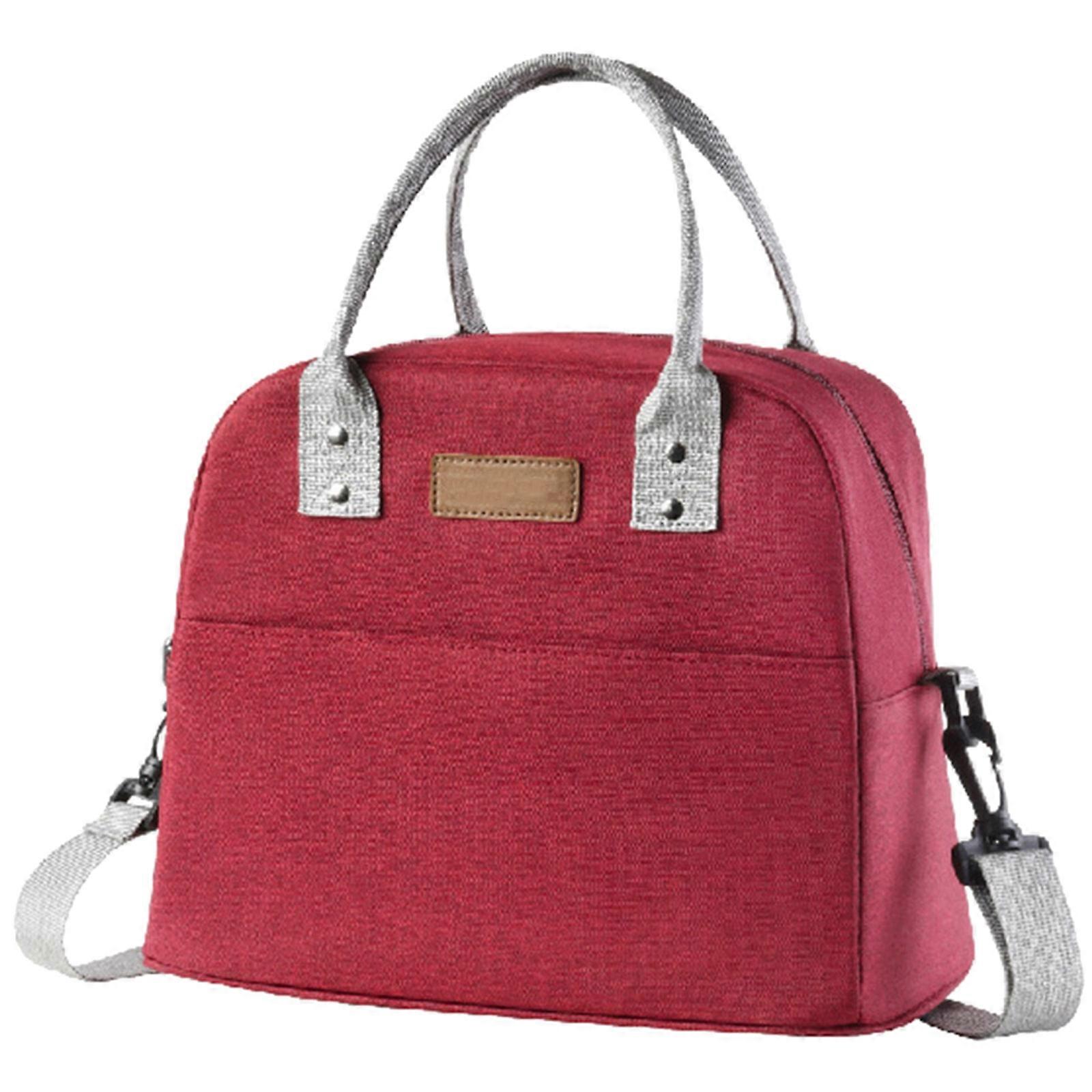 Comfortable Handle Bag for Meals Large Capacity Insulated Bag Food Container Large Capacity Storage Box for Meals Wine red