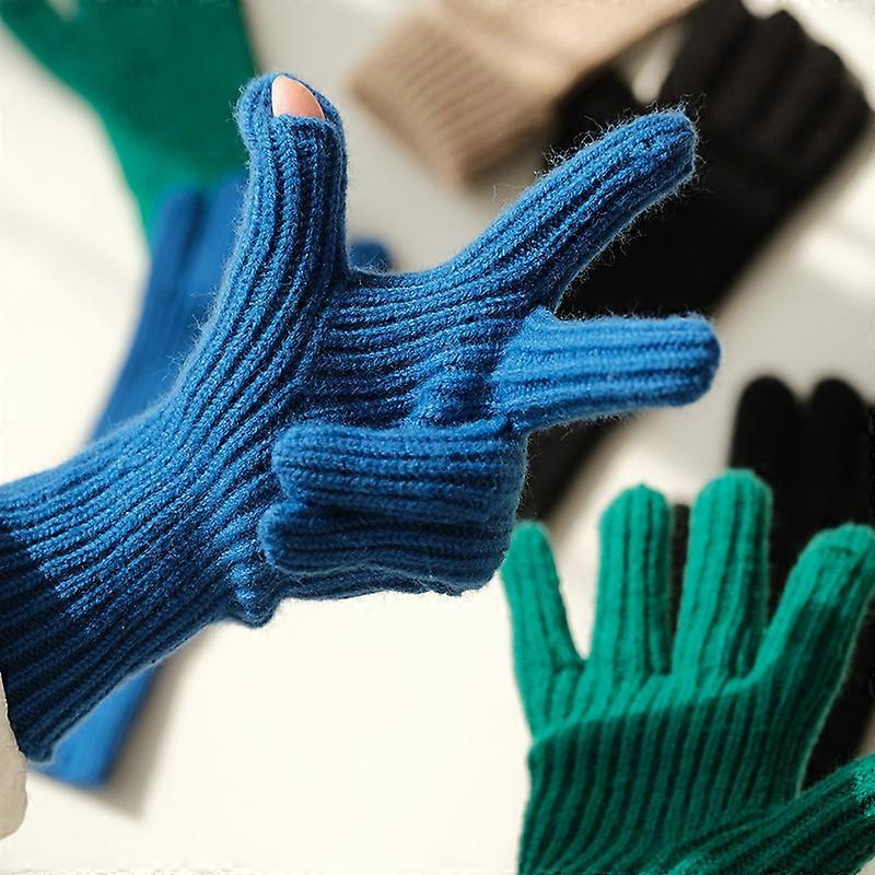 Warm, Two-finger, Flip, Wool, Gloves, Unisex
