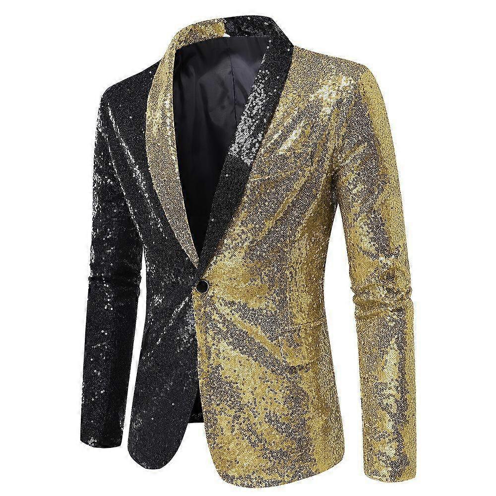 Men Stylish Two Color Conversion Shiny Sequins Blazer Suit Jacket for Dinner Party Wedding Nightclub