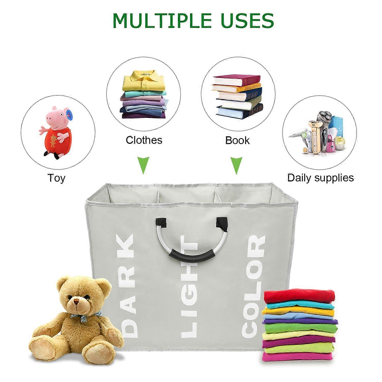 Collapsable 3-section Laundry Bag Foldable Laundry Hamper Durable Oxford Fabric Laundry Basket Clothes Sorter Portable Multifunction Storage Bag with