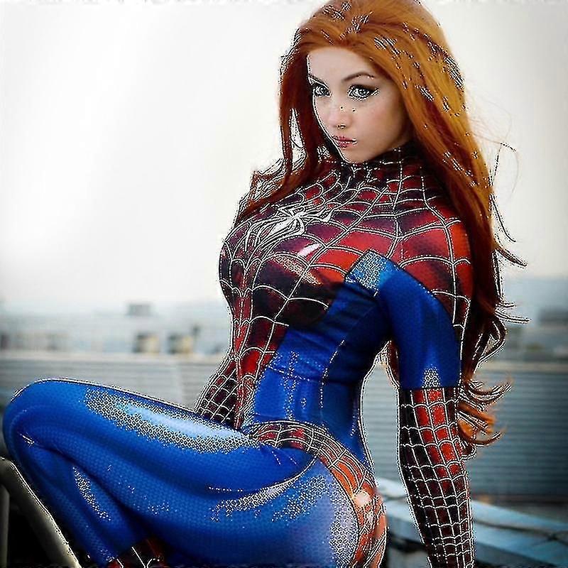 Spider Man Costume Sexy Mj Spiderman Cosplay Costume Female Zentai Jumpsuit Superhero Bodysuit Halloween Dresses For Women
