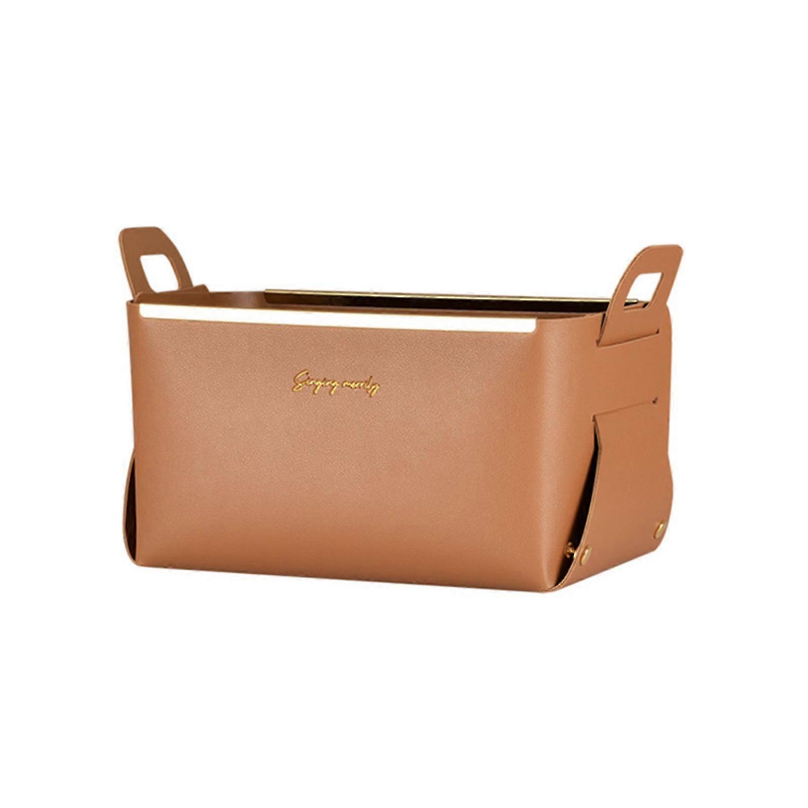 Desktop Storage Box with Handle Leather Foldable Desktop Manager for Snacks Cosmetic Storage Box