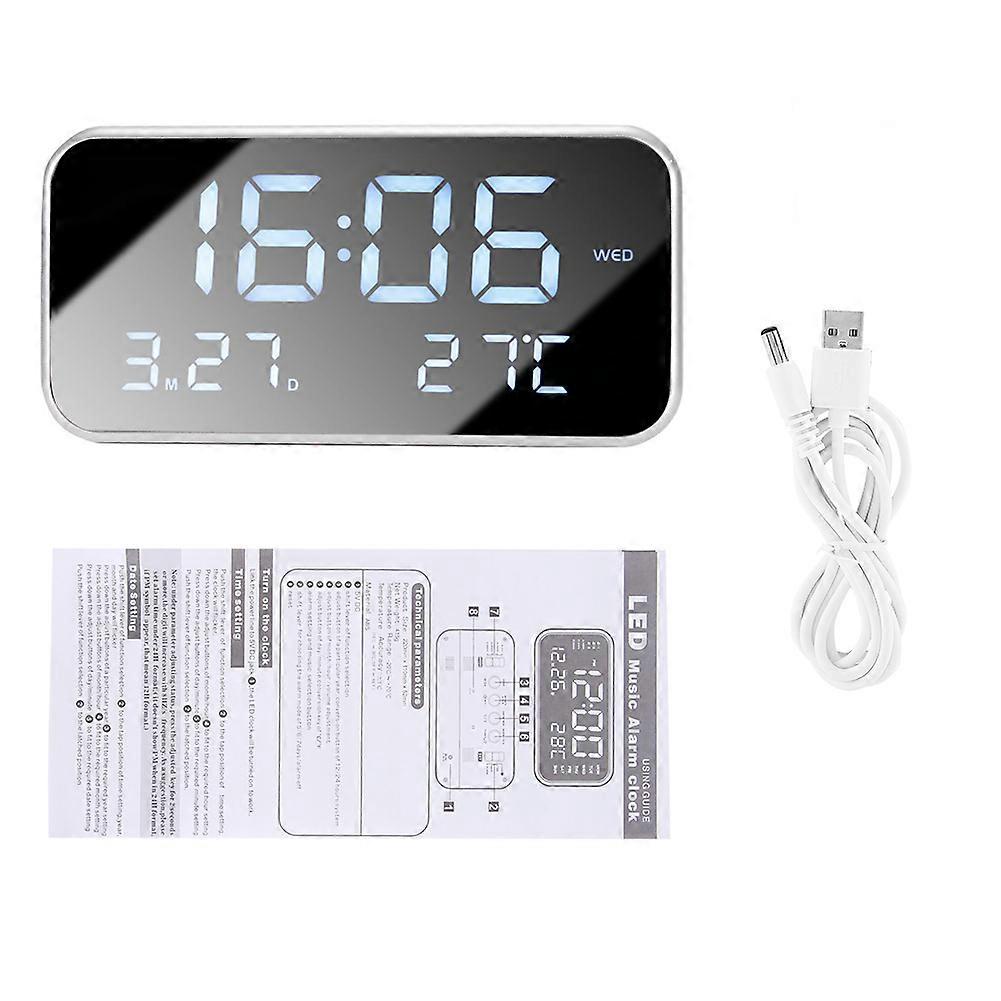 Digital LED Large Display Alarm Clock with Mirror Face, Date, Thermometer, White Color, Home and Office Use