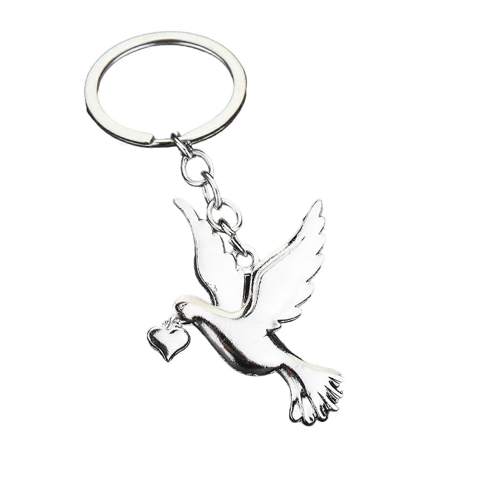 Zinc Alloy Keyring with Peace Doves Pendant Housewarming Gift Keychain for Women Fashionable Unisex Key Chain Ornament white king