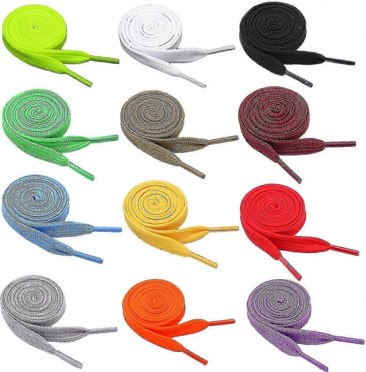 Shoelaces 12 Pairs 120cm Assorted Colors Classic Wide Flat Double Layers (PrettyJ)