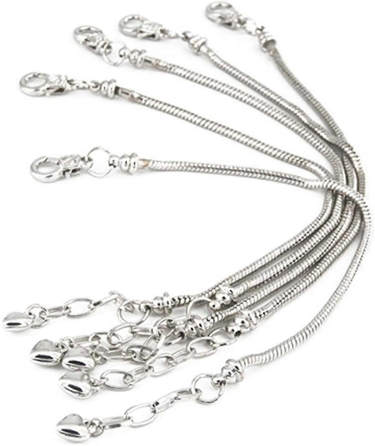 2025 New 5pcs Silver Plated Snake Chain Charm Bracelet Starter with Classic Bead Lobster Clasp Fits All Beads