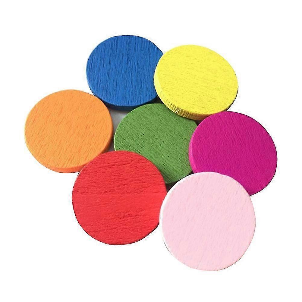 50pcs Round Wood Piece Colorful Disc Learning Tools Pupils Mathematics Teaching Aids for Kid Child Girl (Mixed Color)