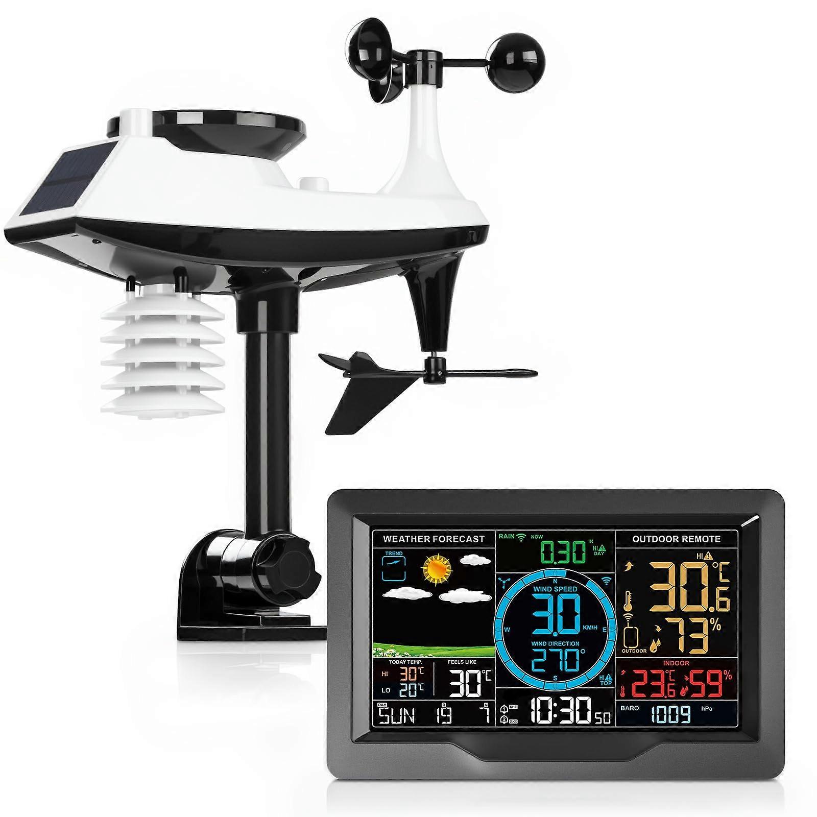 Professional Weather Station Wireless with Rain Gauge, Wind Speed/Direction, Thermometer, Humidity, Air Pressure, Moon Phase, Alarm Clock for Home Use