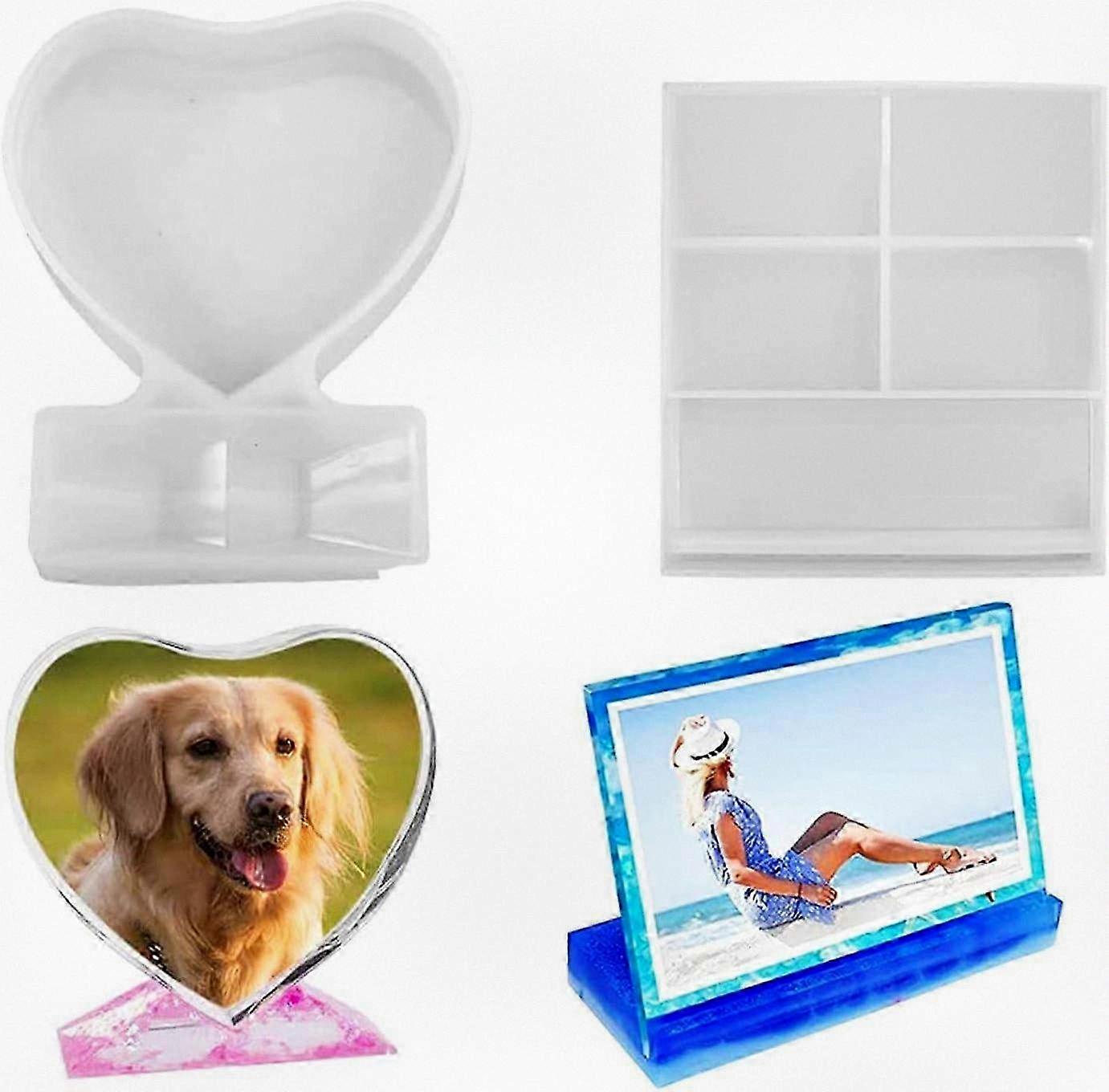 Set of 2 Heart-Shaped Epoxy Resin Photo Frame Molds for DIY Craft Decorations (99 chars)