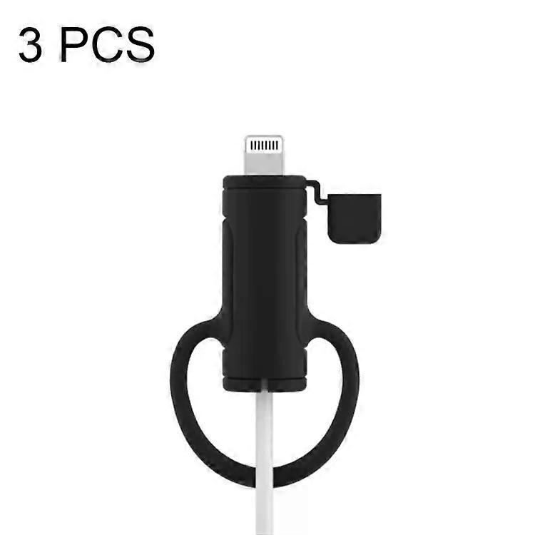 3 PCS Soft Washable Silicone Case for Apple 8 Pin Lightning Cable-Black