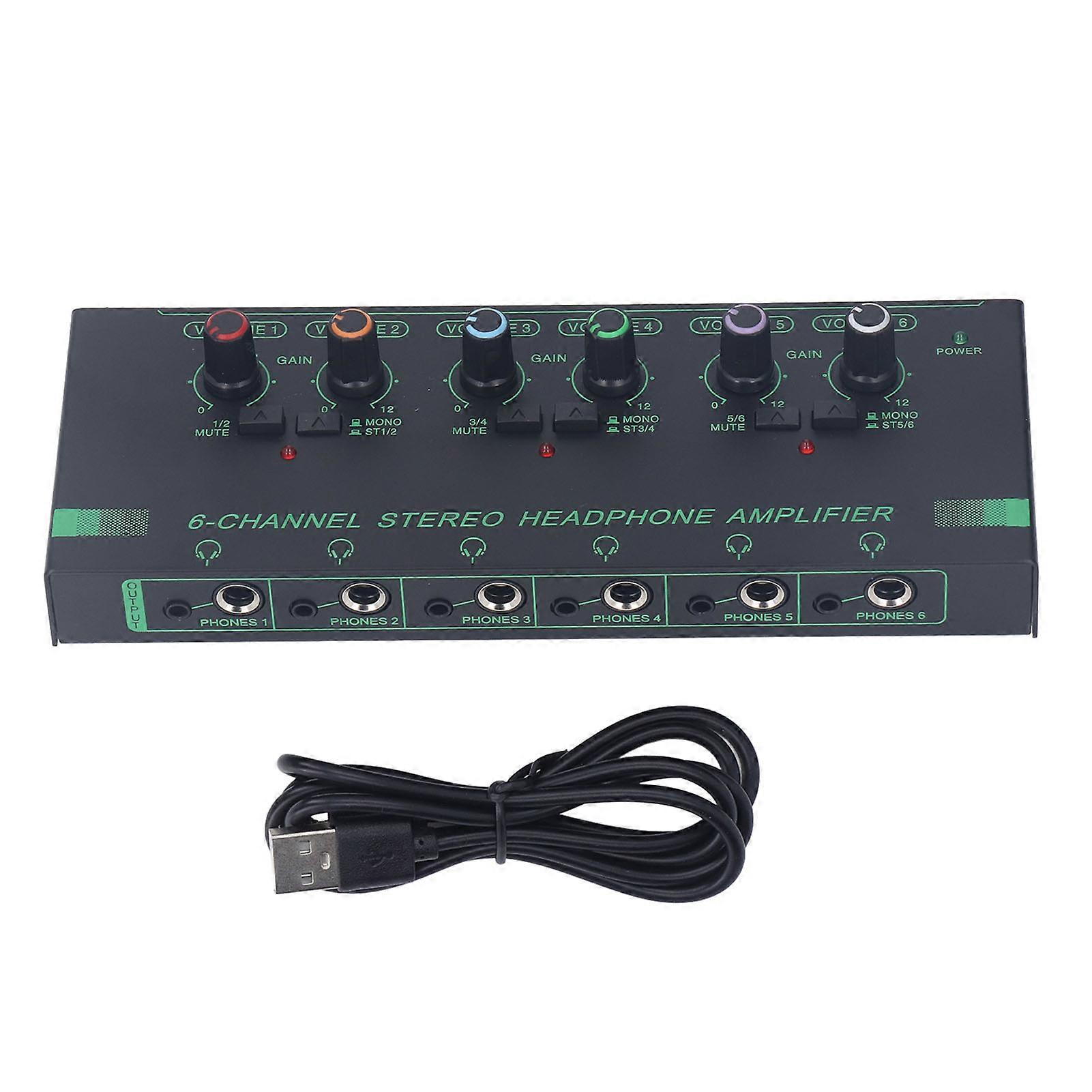 Stereo Headphone Amplifier 6 Channel Mono Stereo Switching Mini Audio Signal Splitter for Microphone and Headset Use