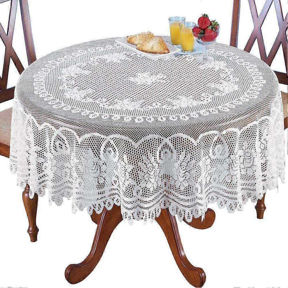 Lace Floral Tablecloth, White (70" Round)