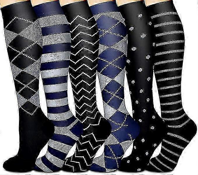 Athletic Gradient Compression Socks - 6 Pairs for Running & Cycling Support