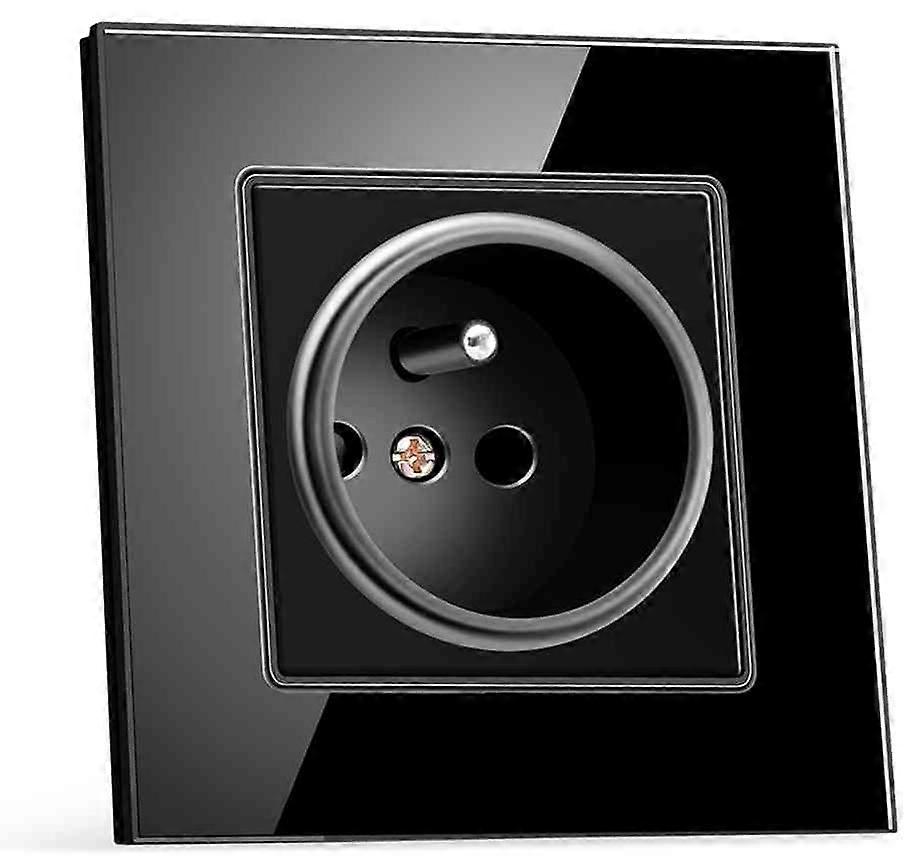 Eu Plug Power Socket Wall Electrical Outlets Black Glass Panel 230v 16a French Socket