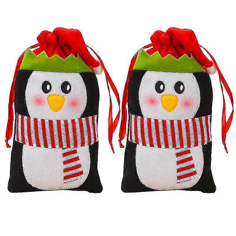 2pcs Portable Candy Gift Drawstring Bags Christmas Elements Storage Pouches