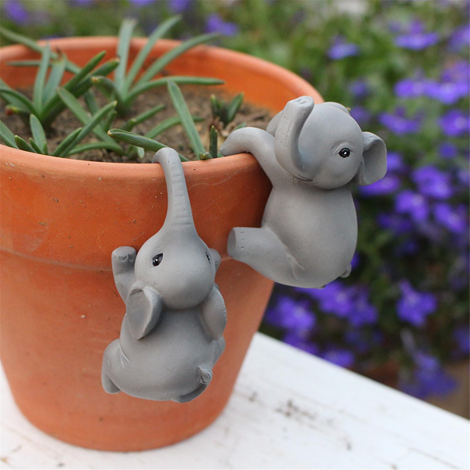 Garden Elephants Statue Two-Piece Resin Elephant Figurines For Flower Pots Miniature Animal Pot Buddy Decor