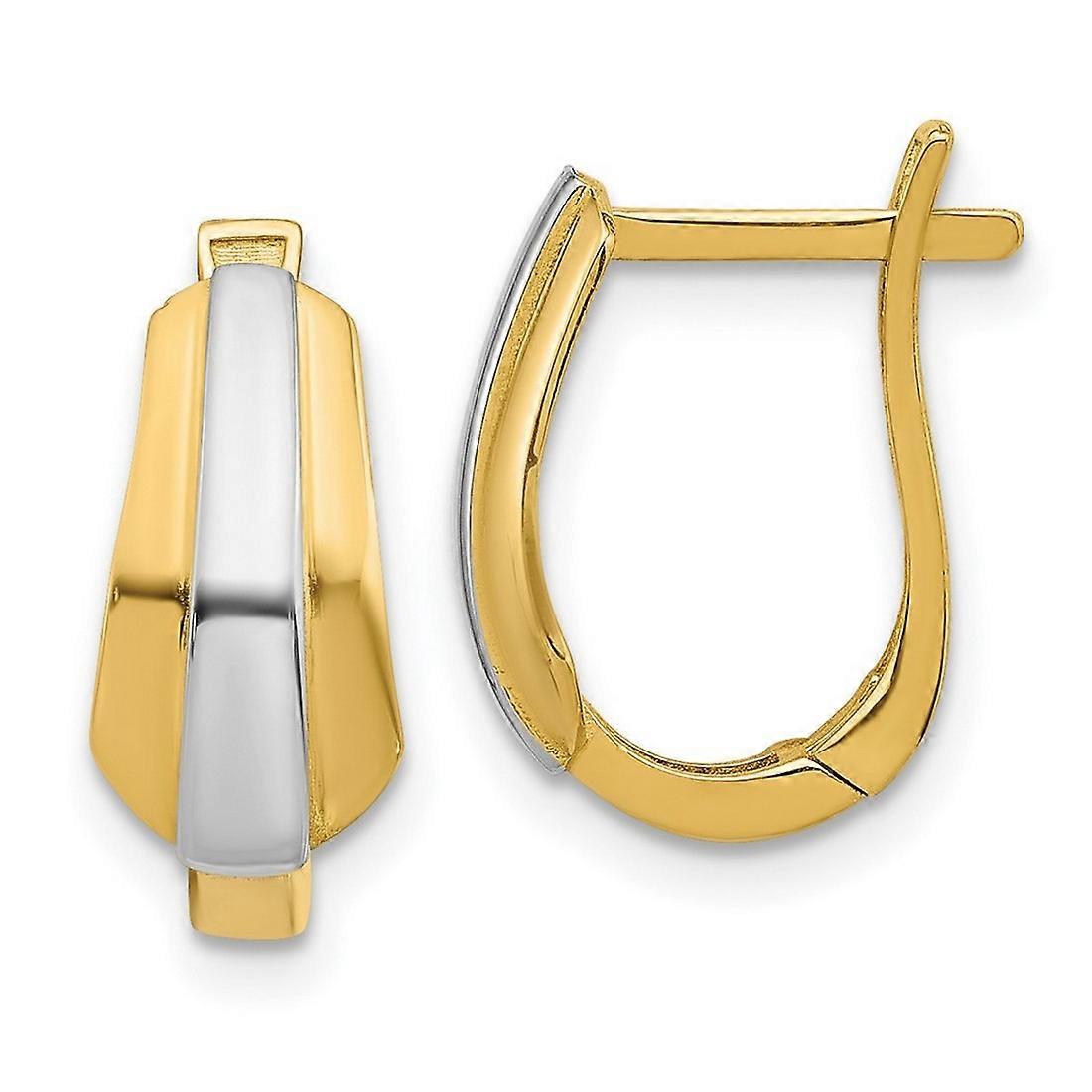 14k With Rhodium Polished Hinged Hoop Earrings 15.5x10.35mm Wide 6.9mm Thick-Hoop Earring for Women
