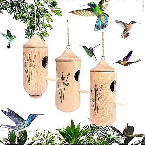 Birdhouse,Wooden Hummingbird House,Humming Bird House for Outside Hanging (3PCS A)
