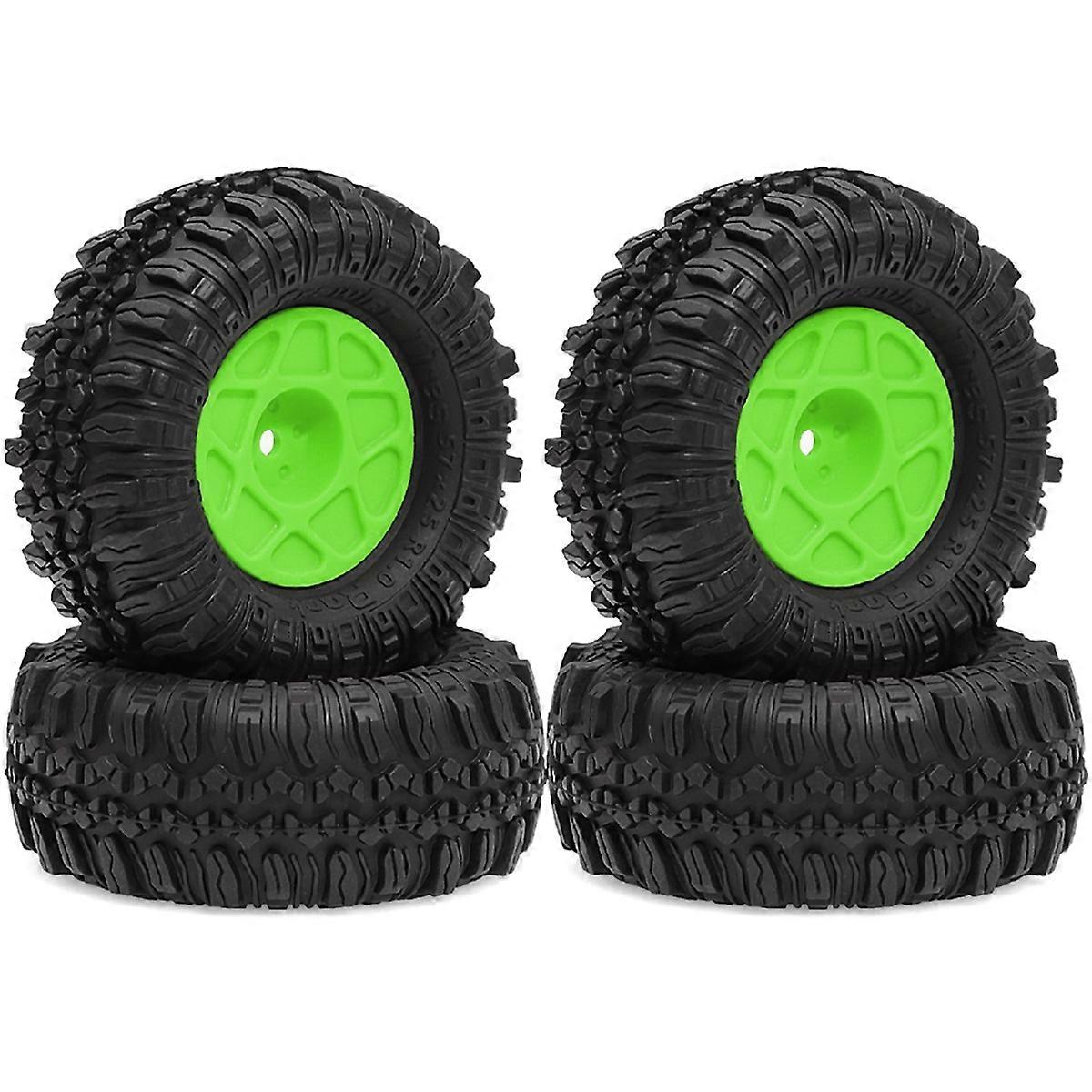4pcs 57mm 1.0 inch Beadlock Wheel Tire Set for TRX4M SCX24 AX24 Green