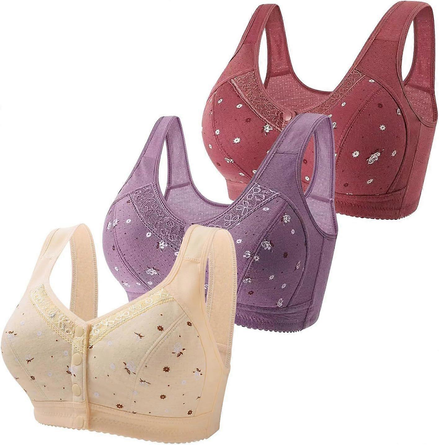 2025 Latest Model  Daisy 3 Pack Bras for Older Women, Front Close Button