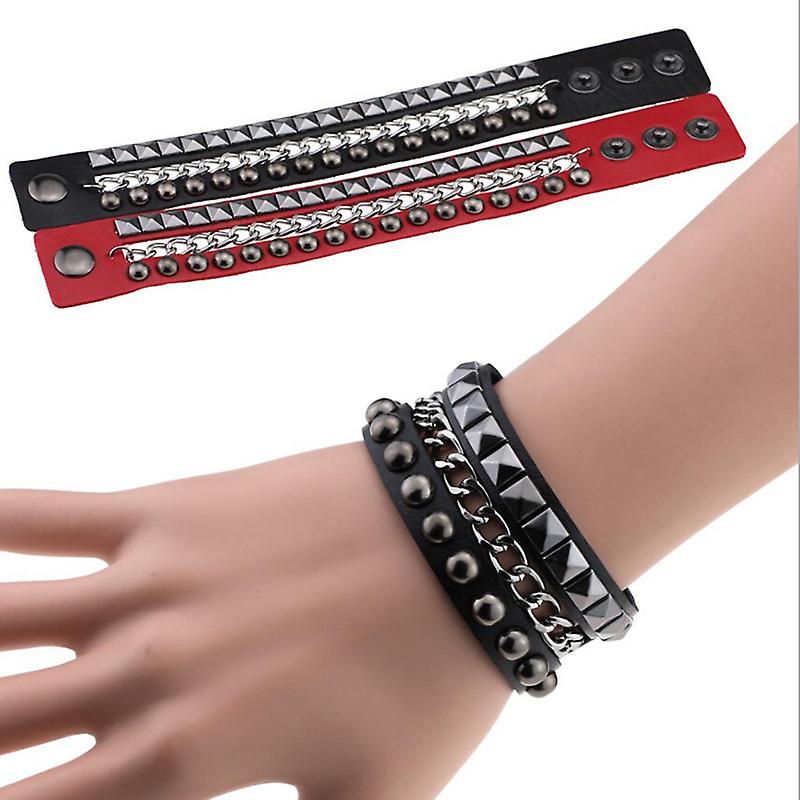 Multilayers Rivet Chains Gothic Punk Wide Cuff Leather Bangle Bracelets Jewelry