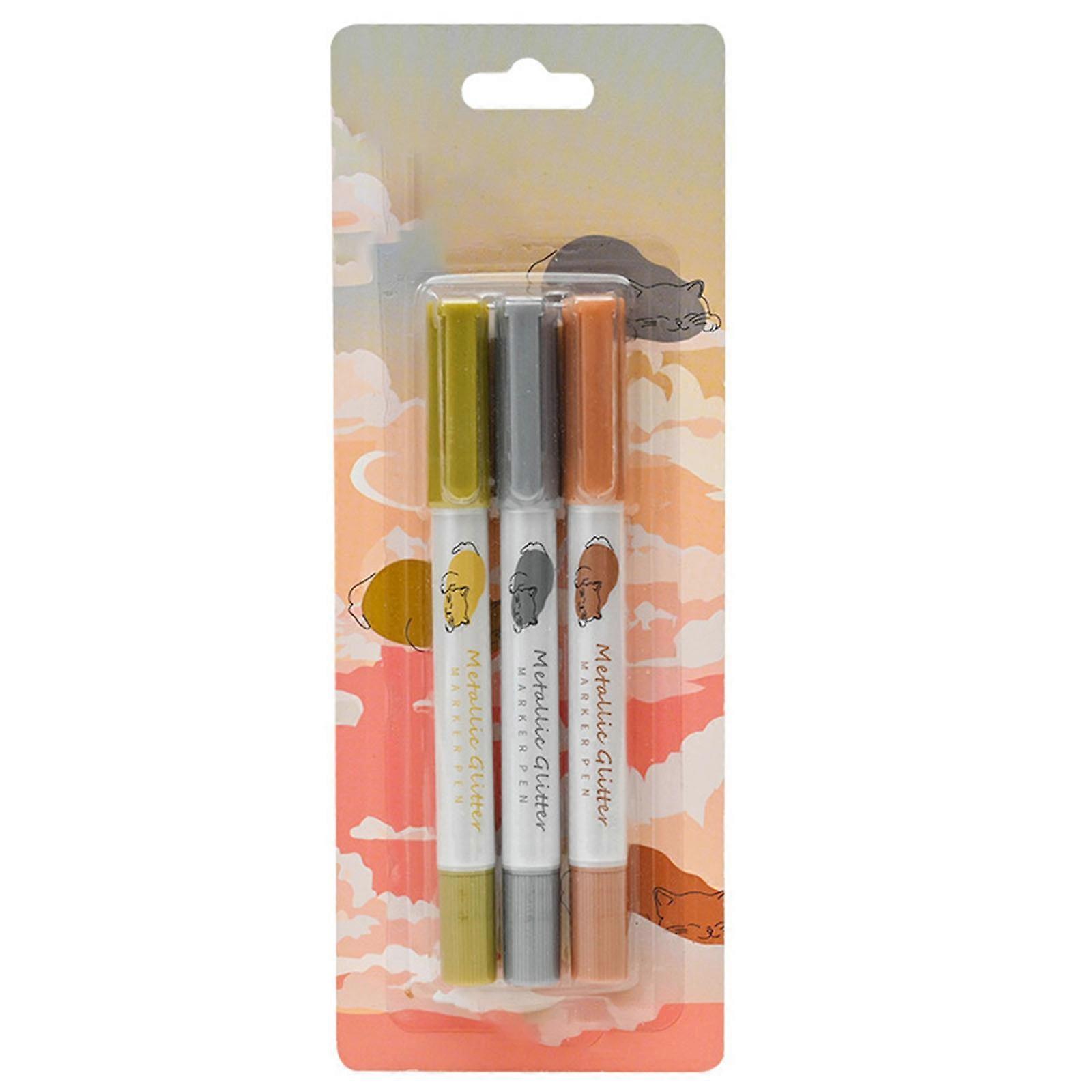 3Pcs Double Head Metallic Marker Quick Drying for Card Making, Metallic Paint Pen for Painting on Stone, Metal, Wood