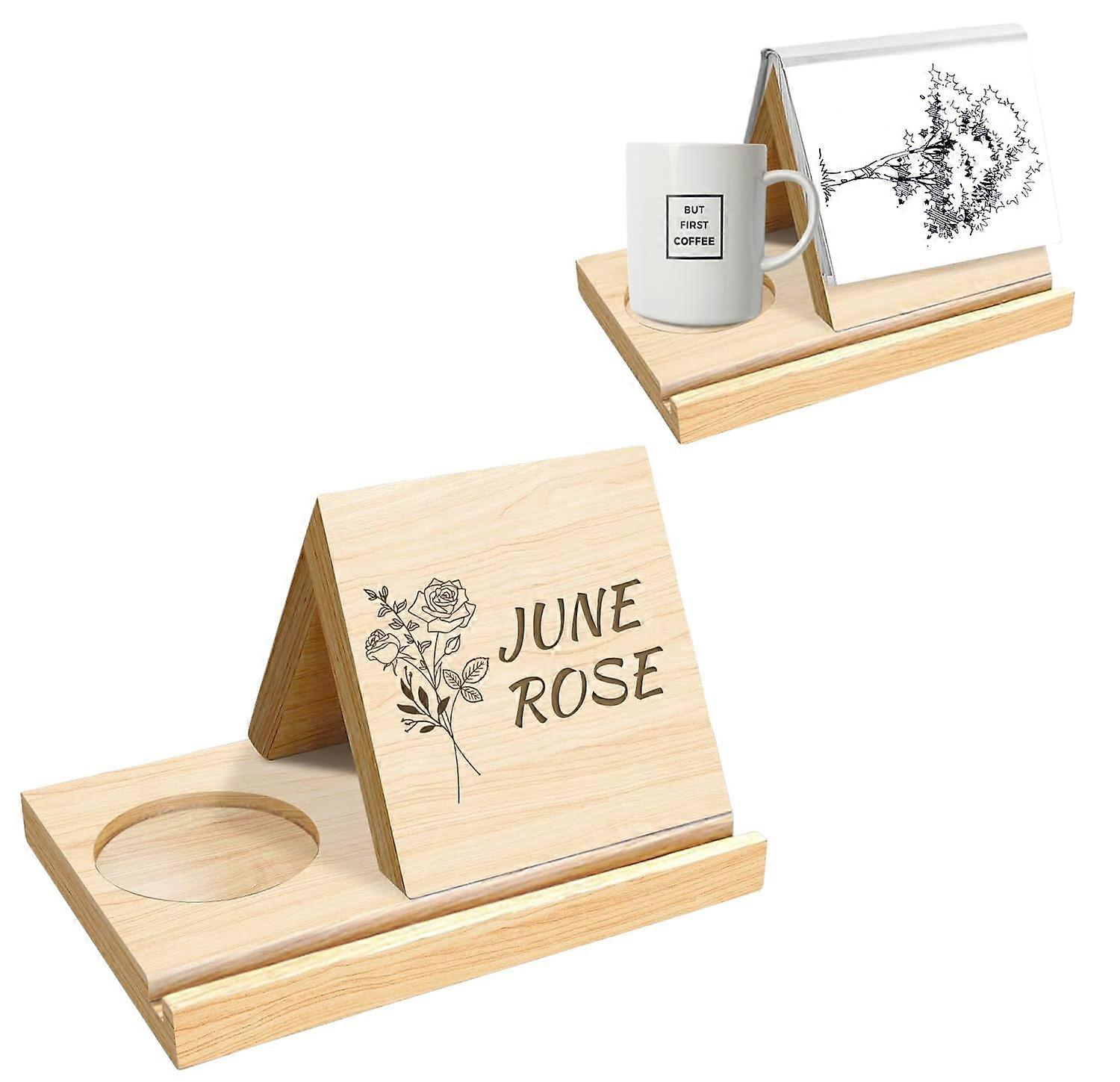 Desktop Book Stand Wooden Triangle - Book Holder With Cup Holder, Desktop Reading Stand, Gift For Her