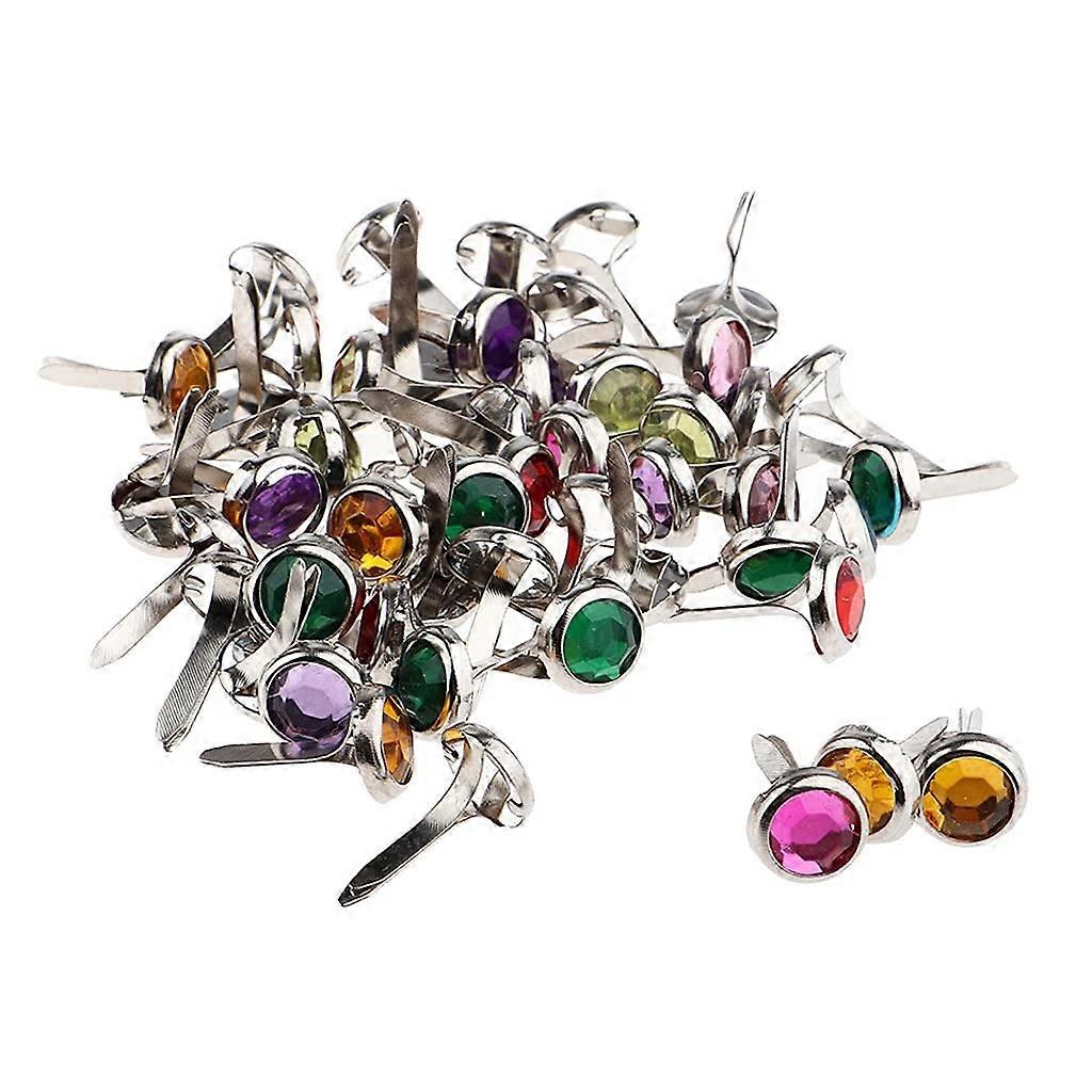 DP 50pcs Metal Round Rhinestone Brads Paper Fastener For Card Making And Scrapbook Model 504