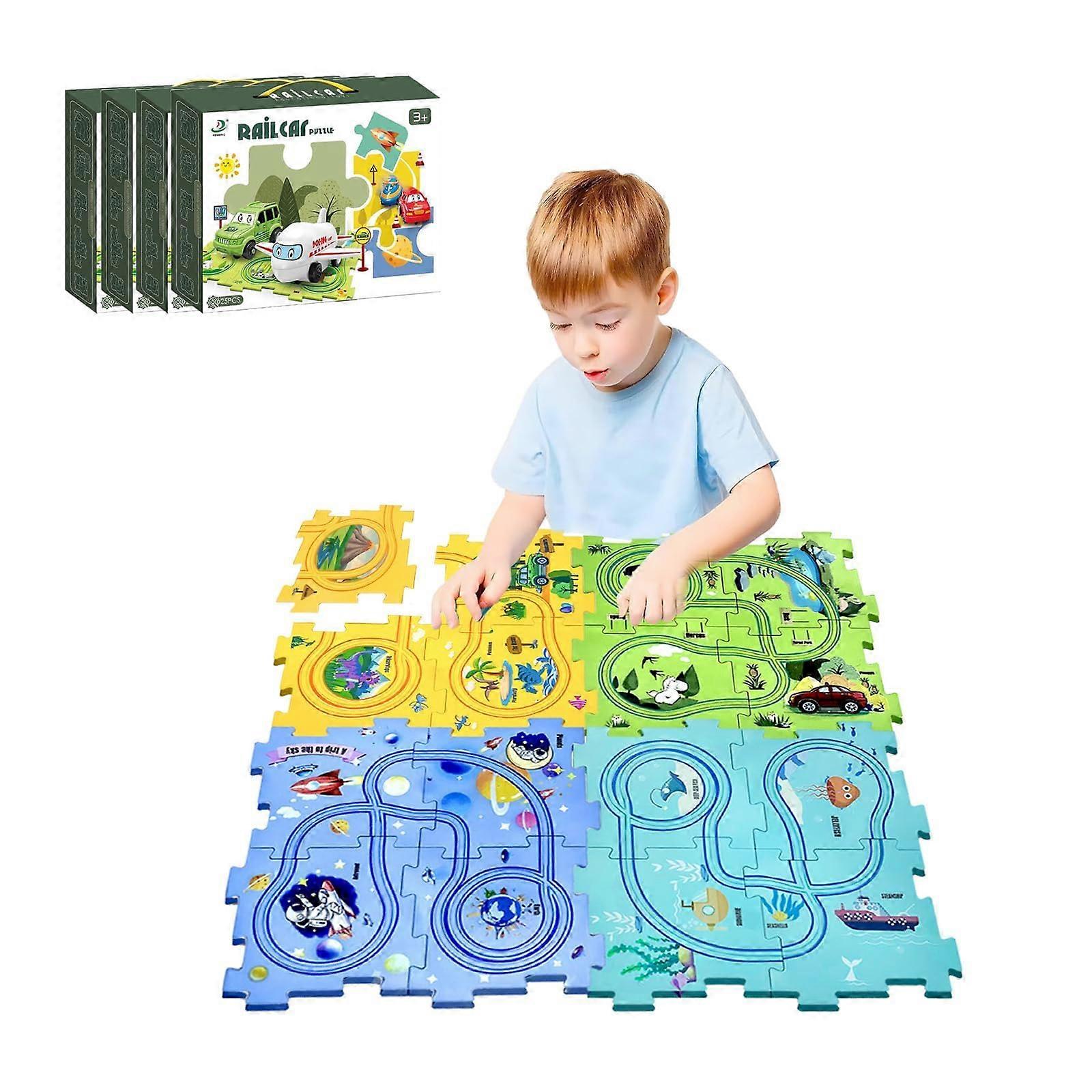 Puzzle Racer Kids Car Track Set With Cars, 5-Piece 4-In-1, Ages 3-8