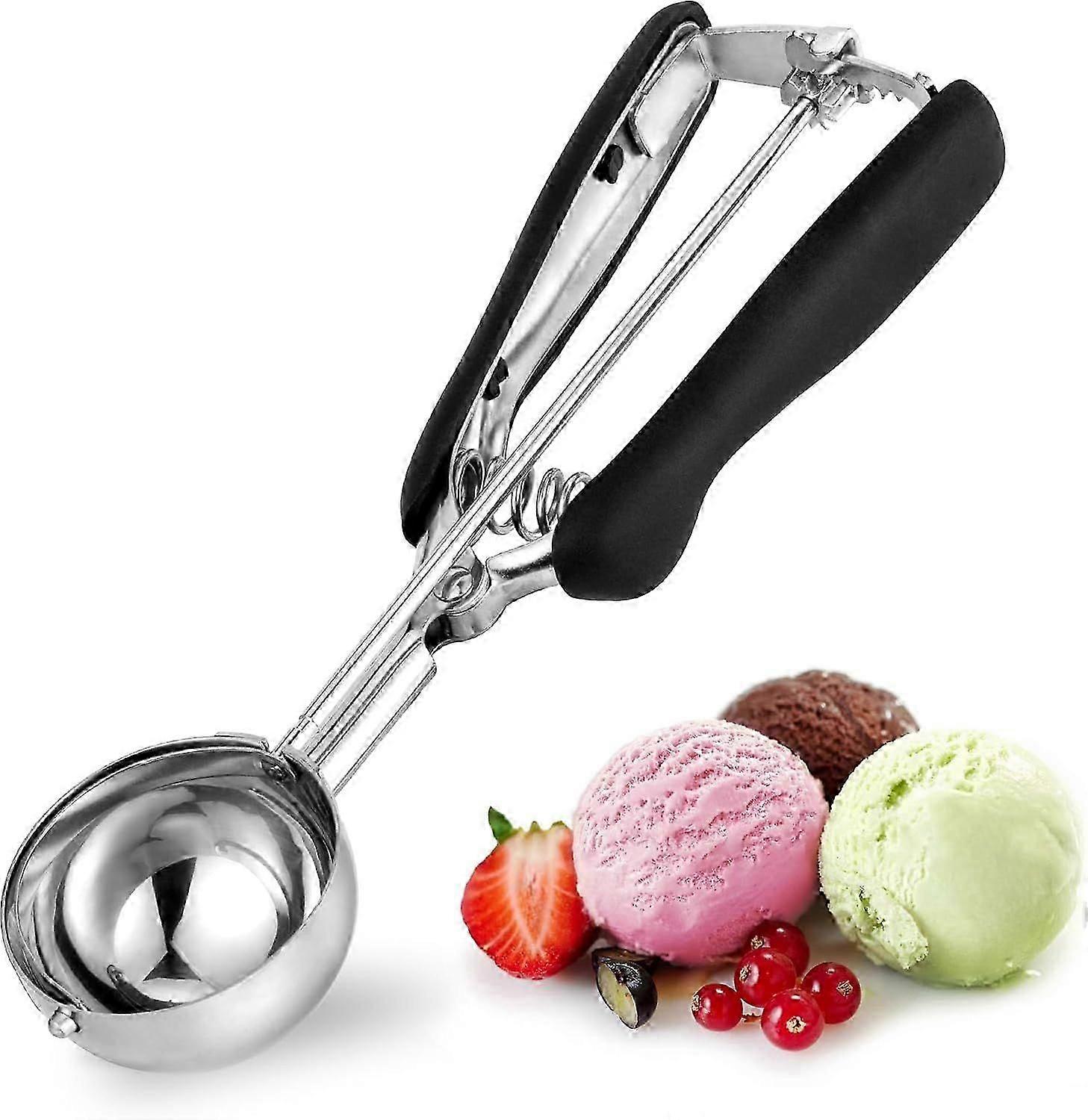 Ice Cream Scoop 3 tsp Stainless Steel Cookie Scoop 50mm with Easy Trigger Good Grips for Mashed Potato, Meatballs(L,Black)