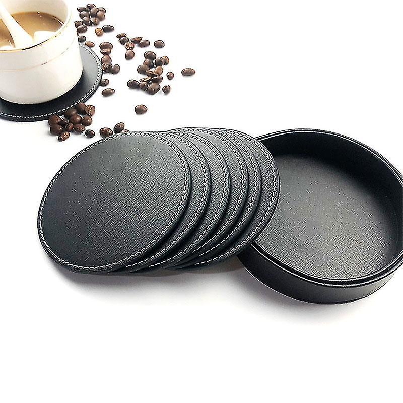 6pc Leather Drink Coasters Round Cup Mat Pad For Home And Kitchen Use