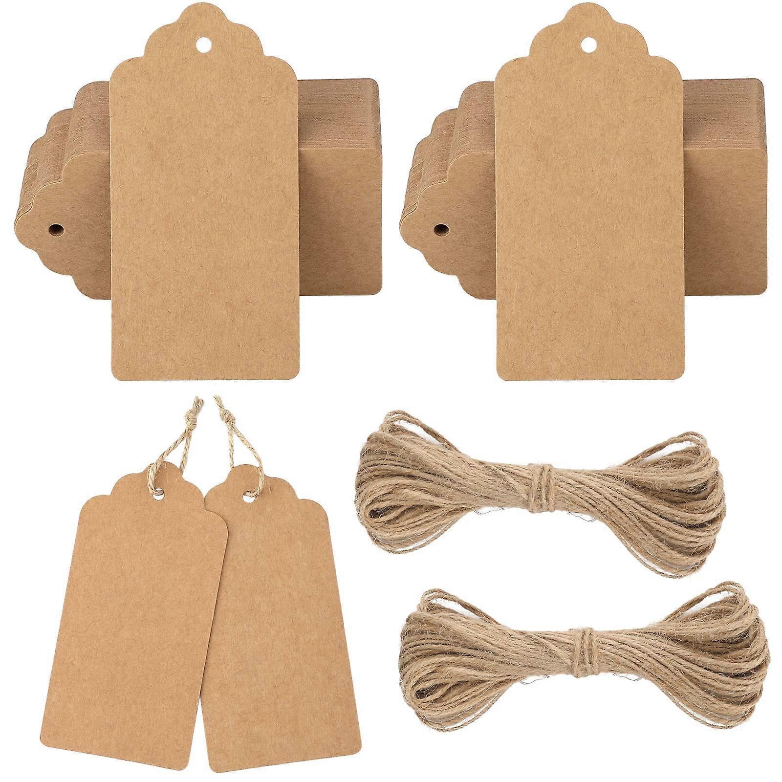 100 PCS Kraft Gift Tags 5CM x 10CM Paper Wedding Labels with 30M Jute Twine Brown Rectangle Hang Tags