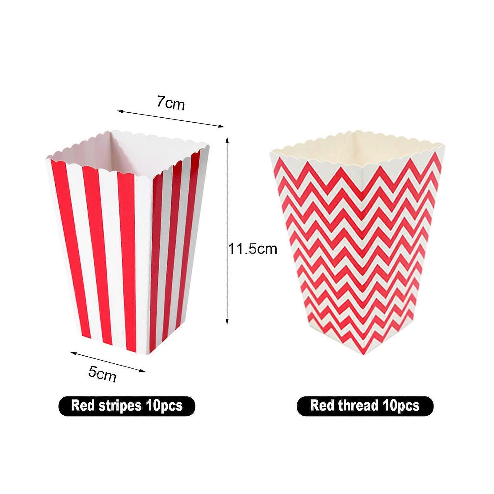 Red White Striped Wave Cardboard Movie Style Popcorn 20 Pack Popcorn Bags Cardboard Candy Container Popcorn Boxes