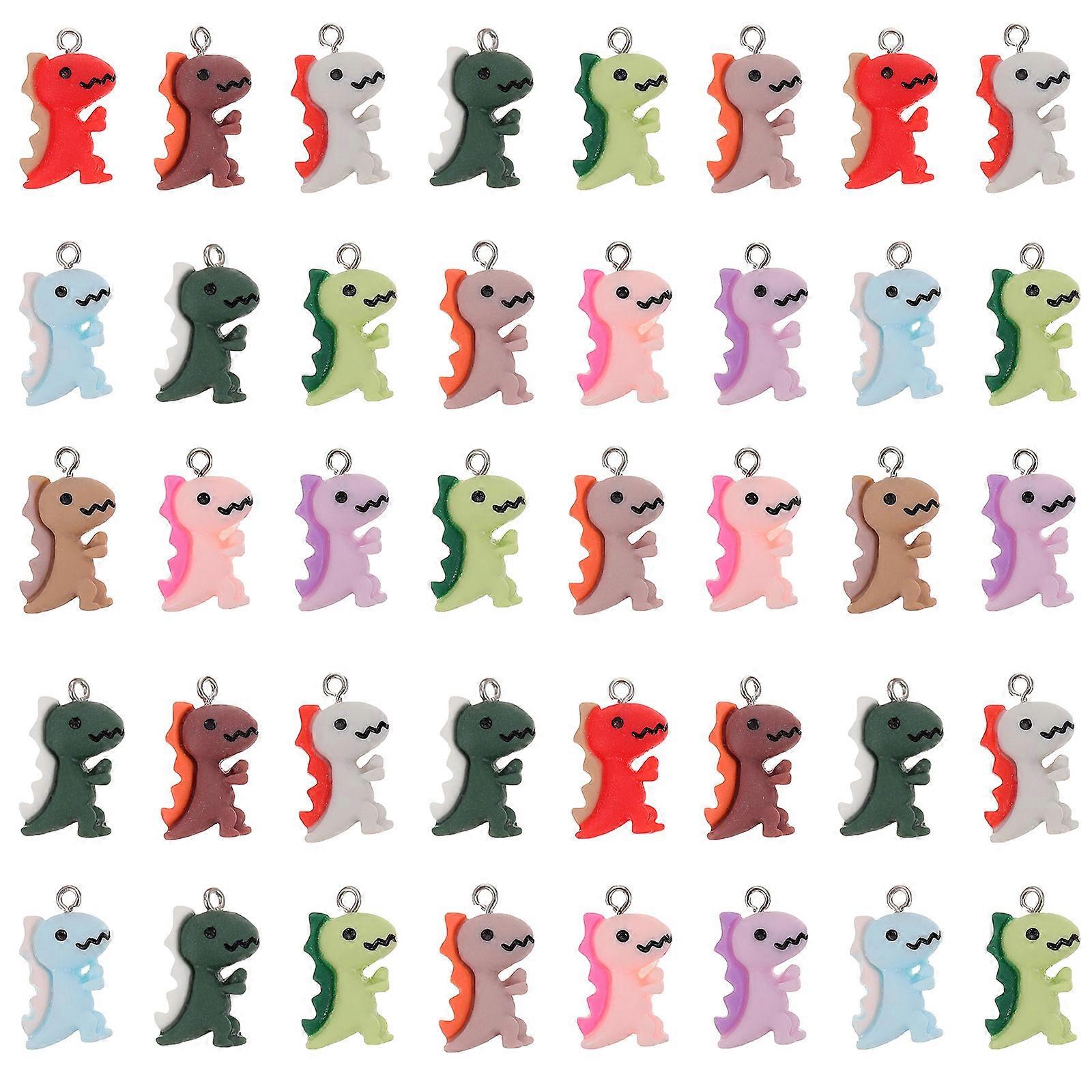 50Pcs Dinosaur Shaped Resin Charms for DIY Jewelry Making Assorted Color
