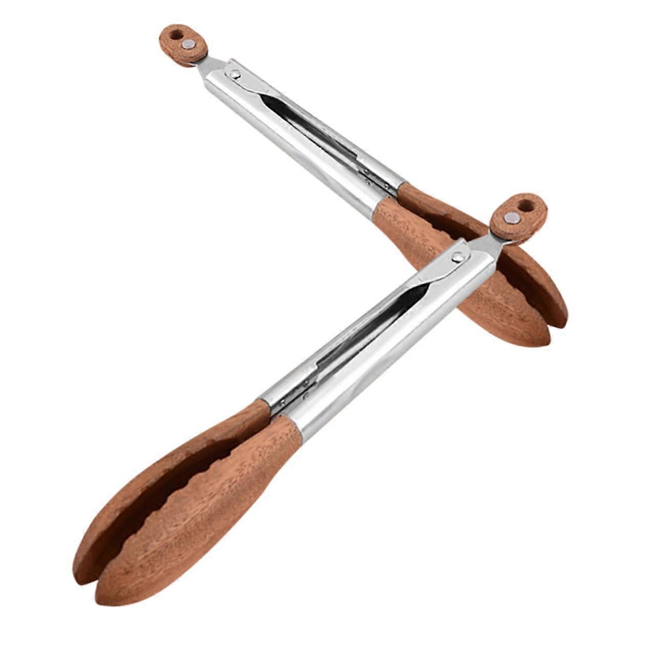 Set of 2 salad tongs with wooden tips, nonslip and long barbecue tongs for buffet and grilling, versatile