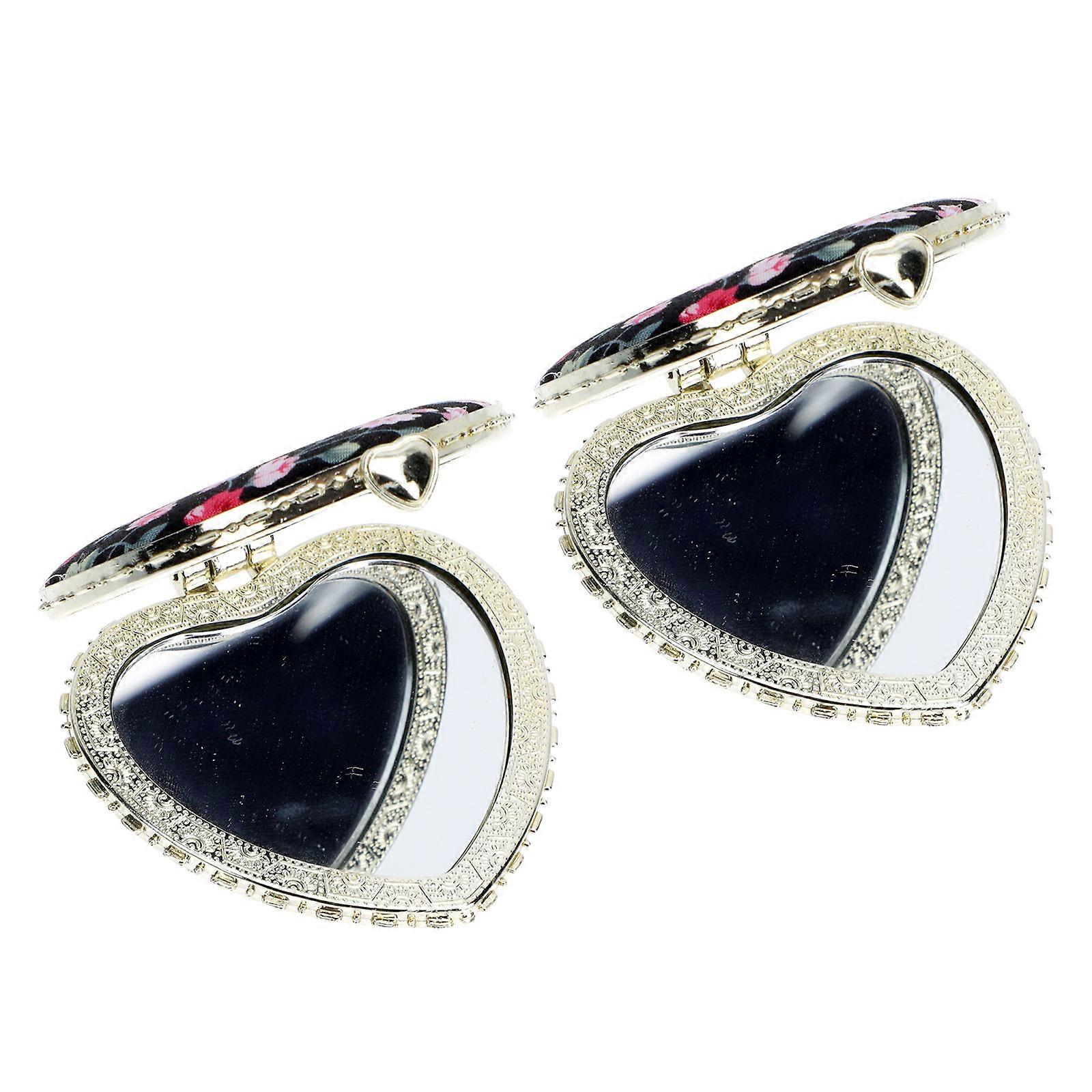Retro Heart Shape Dual-Side Cosmetics Mirrors Foldable Small Makeup Mirrors For Travel 2Pack
