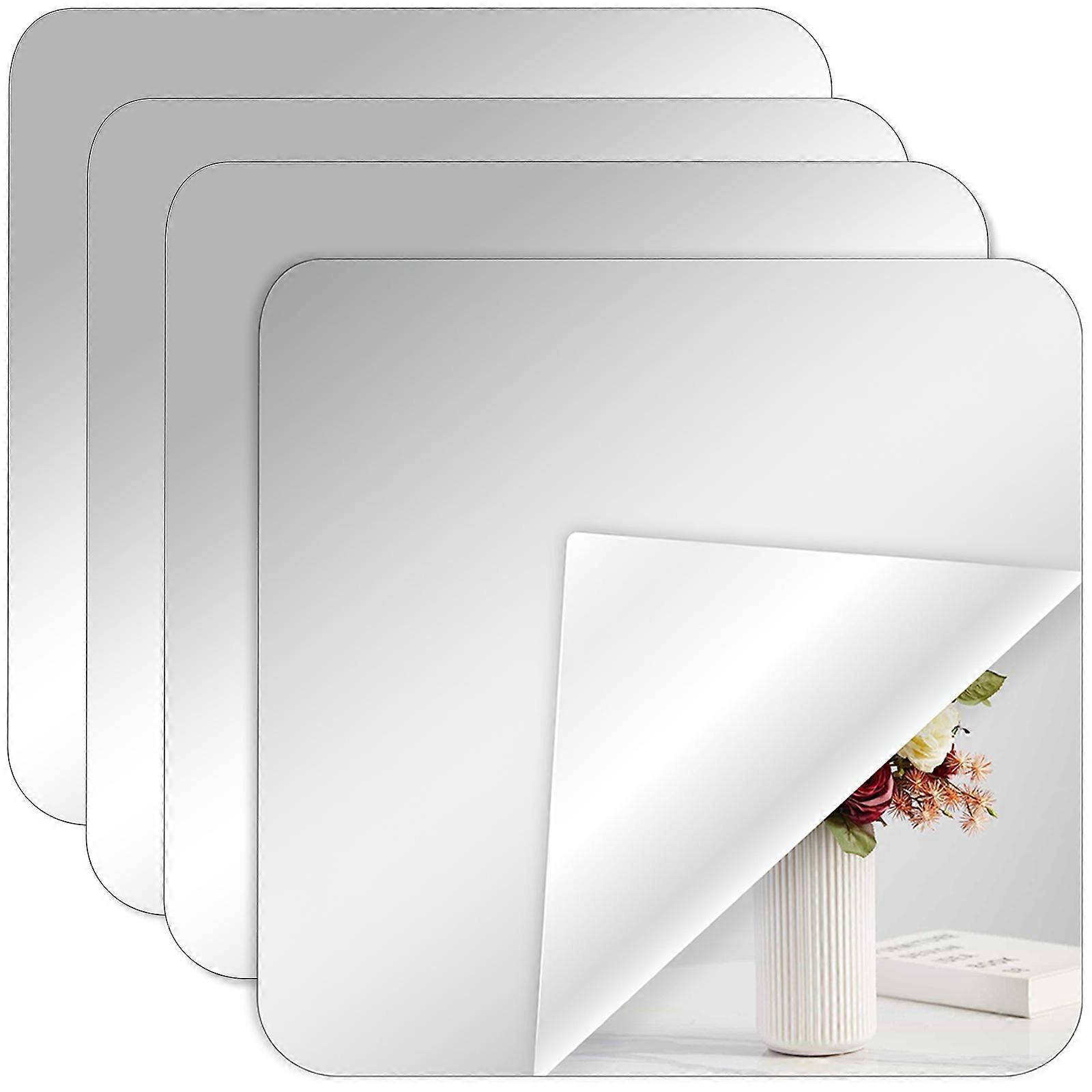 4pcs Self Adhesive Acrylic Mirrors for Bathroom Bedroom Dorm Decor – Shatterproof, Flexible, Easy to Install Wall Decoration with Smooth Surface