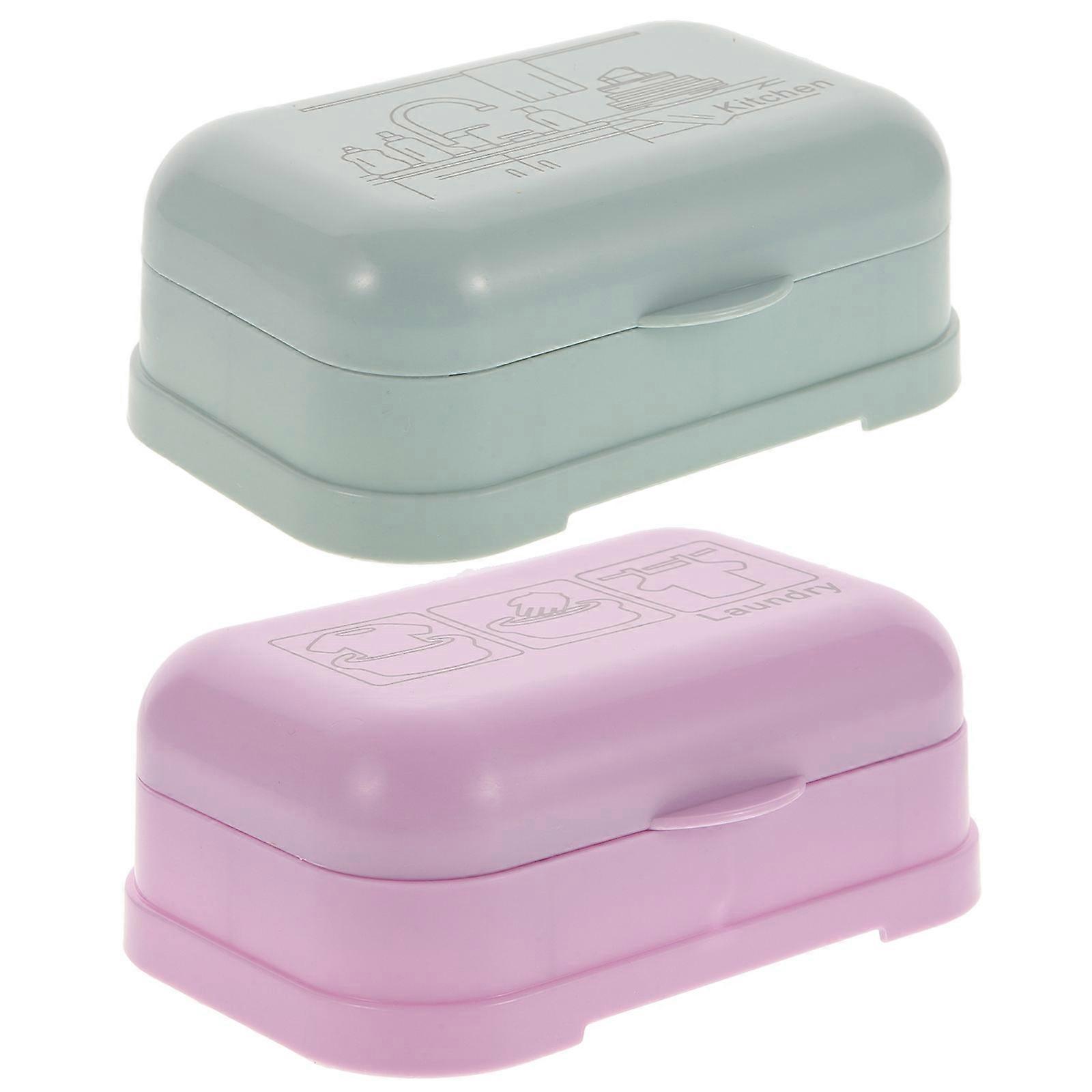 Travel Soap Container Bathroom Use Nordic Blue Prevent Softening Rectangular Shape 2Pcs