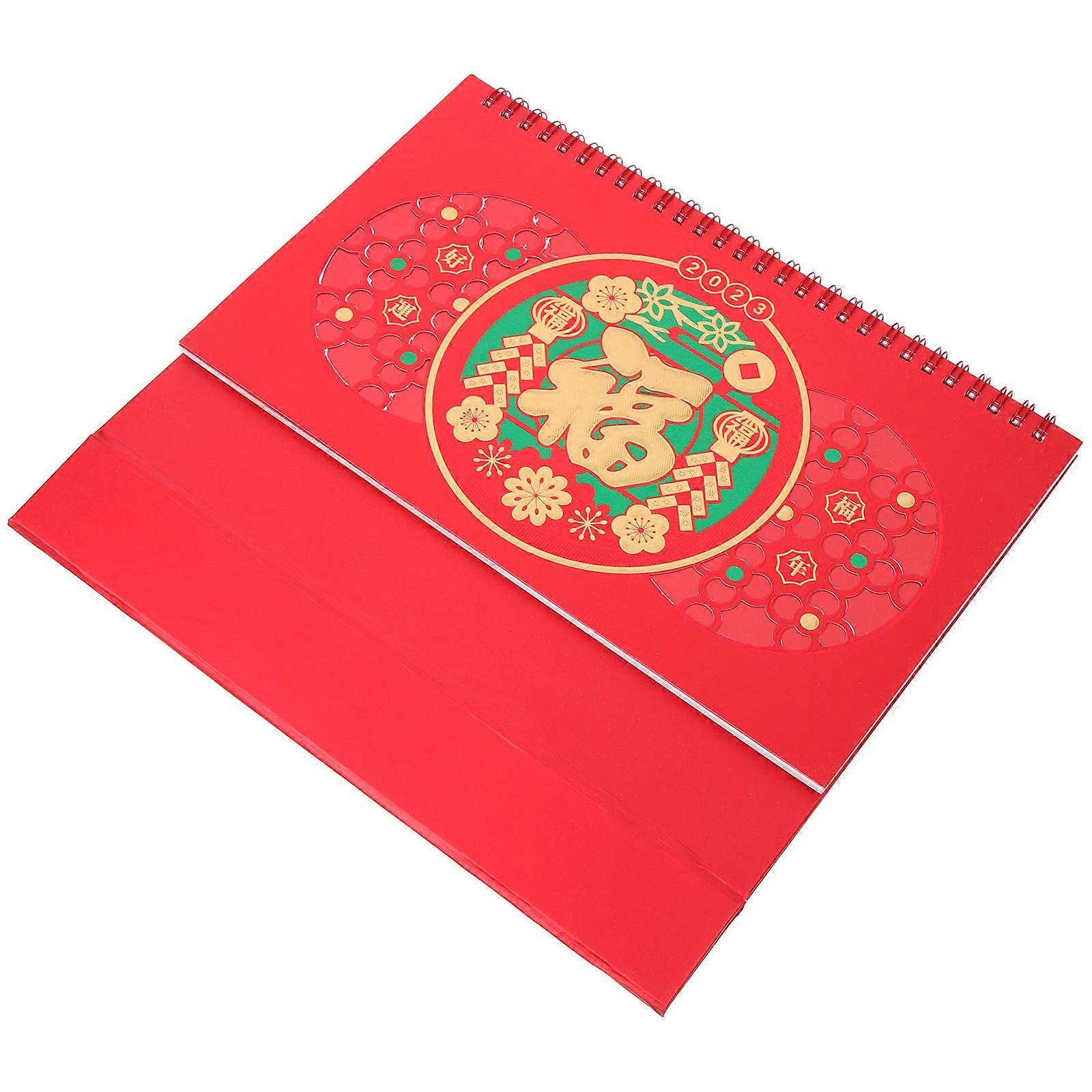 Chinese Style Calendar Desk Decor Practical Table Calendar Red 25.5X8X20CM Date Viewing 1Pcs