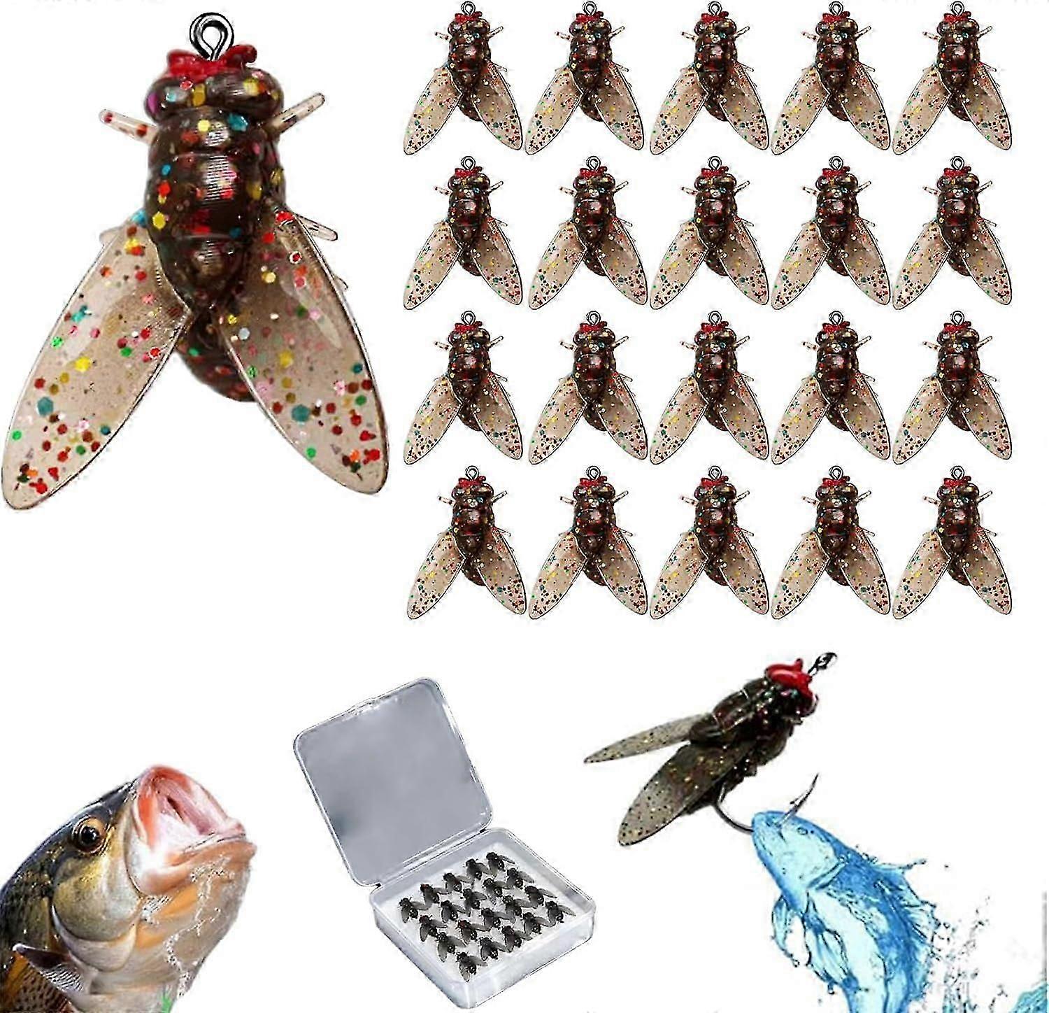 20 Stück Bionic Fliegenfischen Köder, 2024 Neue Forelle Jigs Swimbaits Trockenfliegen Bass Fliegenfischen Köder-Kit, für alle Arten von Wasserfliegen Spinner Schwimmköder